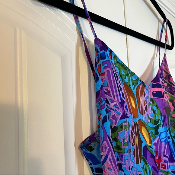 Vintage Floral Tropical Colorful Abstract Pattern Slip Dress Silk Size Small - Picture 6 of 7